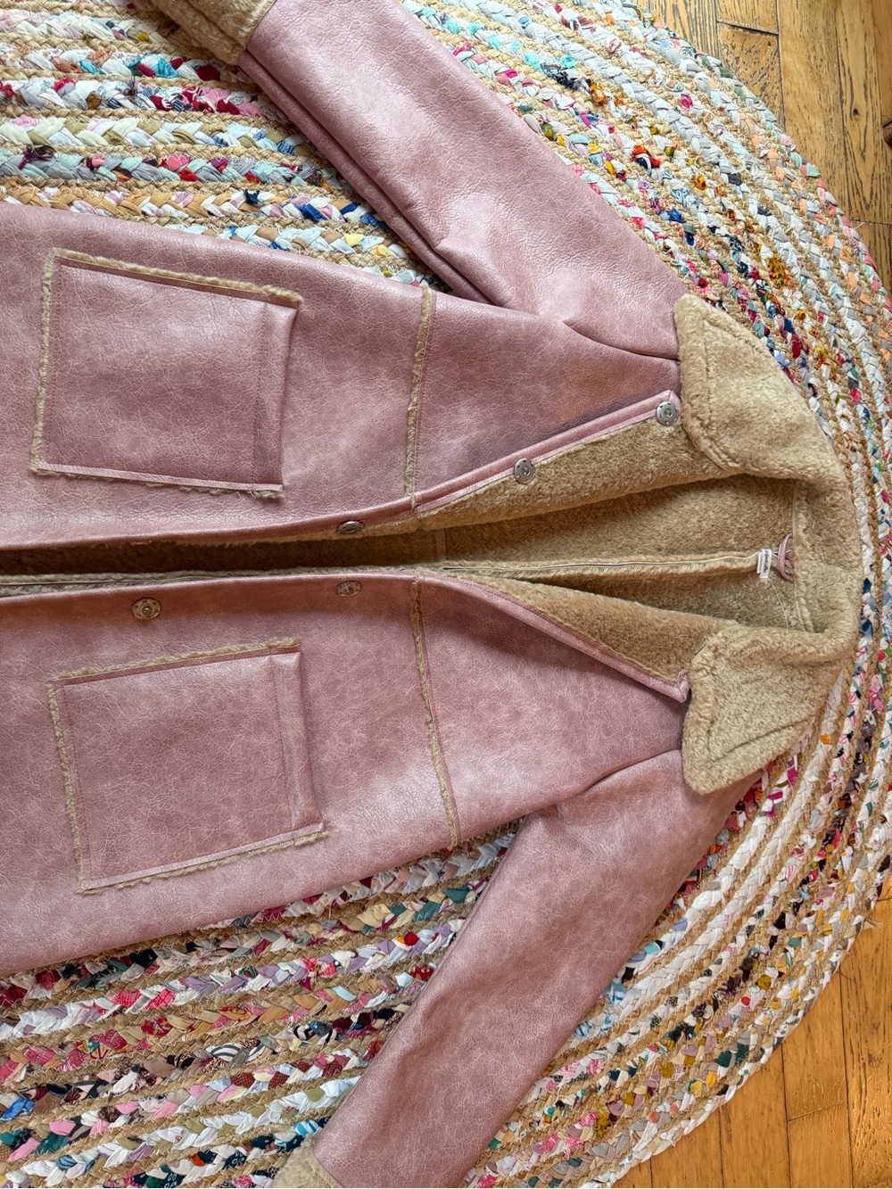 Kimchi Blue Dusty Pink Faux-Shearling Long Trench Coat - Picture 4 of 9